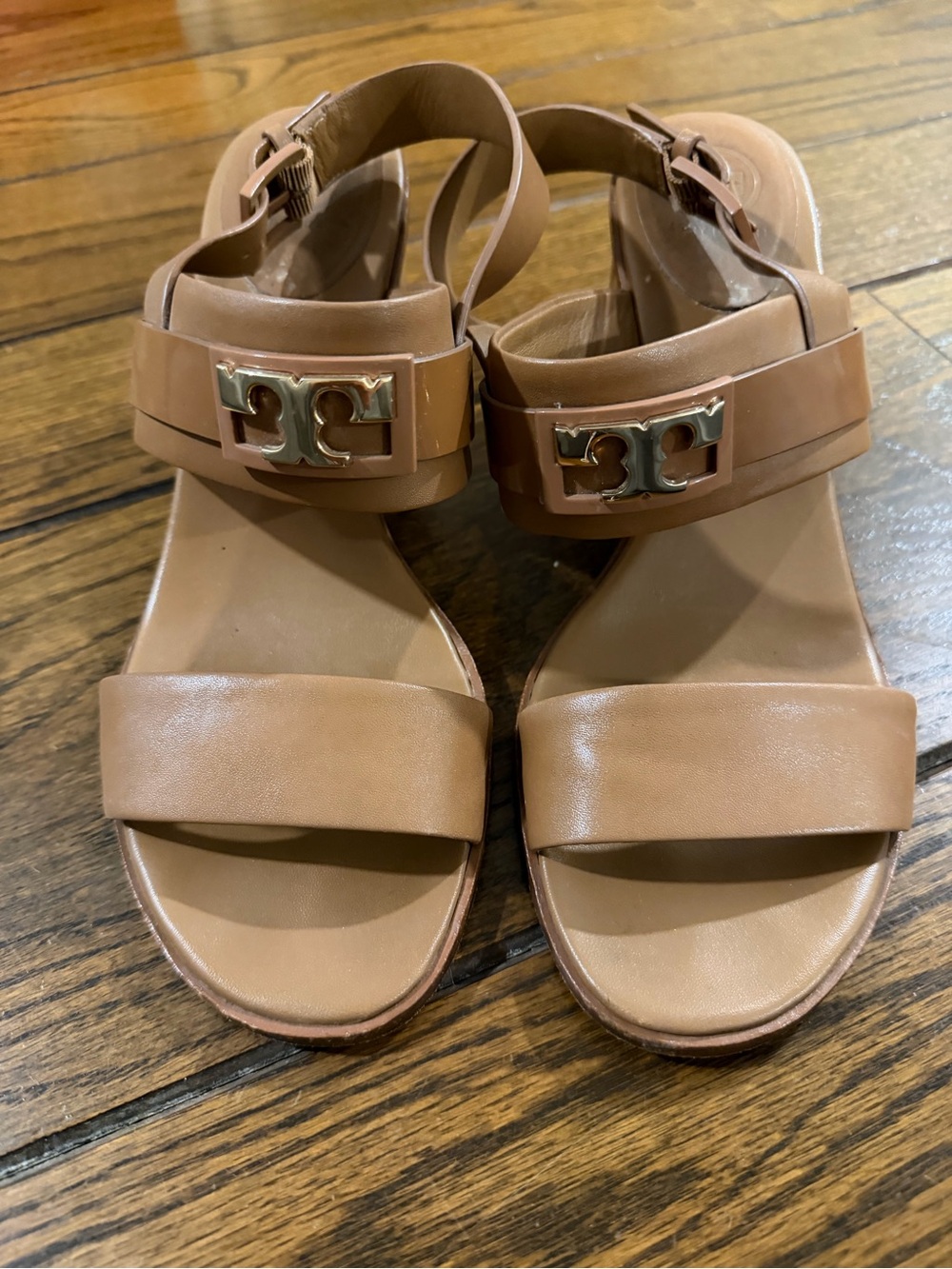 Tory Burch Cognac Leather Logo Strap Sandals, Sz 9